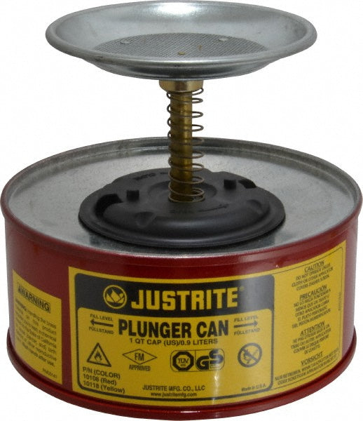 Justrite Mfg. Company 10108 1 Quart Capacity, 5-5/8 Inch High x 7-1/4 Inch Diameter, Steel Plunger Can
