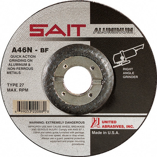 Sait 20062 Depressed-Center Wheel Type 27, 4-1/2" Dia, 1/4" Thick, 7/8" Hole, Aluminum Oxide