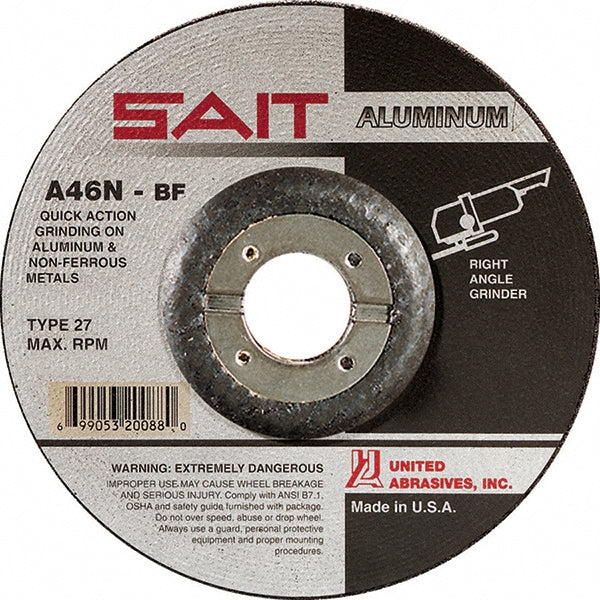 Sait 20083 Depressed-Center Wheel Type 27, 7" Dia, 1/4" Thick, 7/8" Hole, Aluminum Oxide