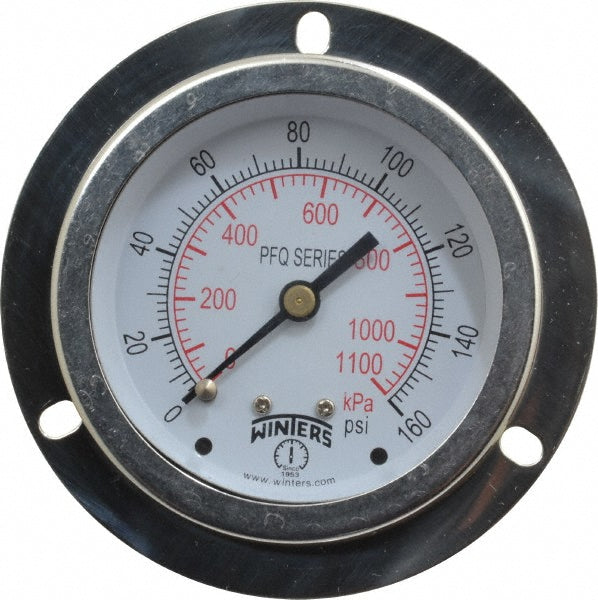 Winters PFQ905-DRY-25FF Pressure Gauge 2-1/2" Dial, 0 to 160 psi, 1/4" Thread, NPT, Center Back Mount