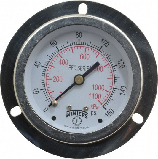 Winters PFQ905-DRY-25FF Pressure Gauge 2-1/2" Dial, 0 to 160 psi, 1/4" Thread, NPT, Center Back Mount