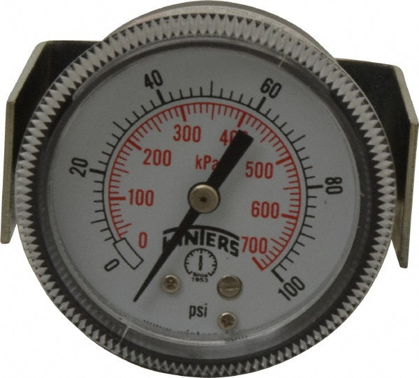 Winters P9U901406UC Pressure Gauge 2" Dial, 0 to 100 psi, 1/8" Thread, NPT, U-Clamp Panel & Center Back Mount