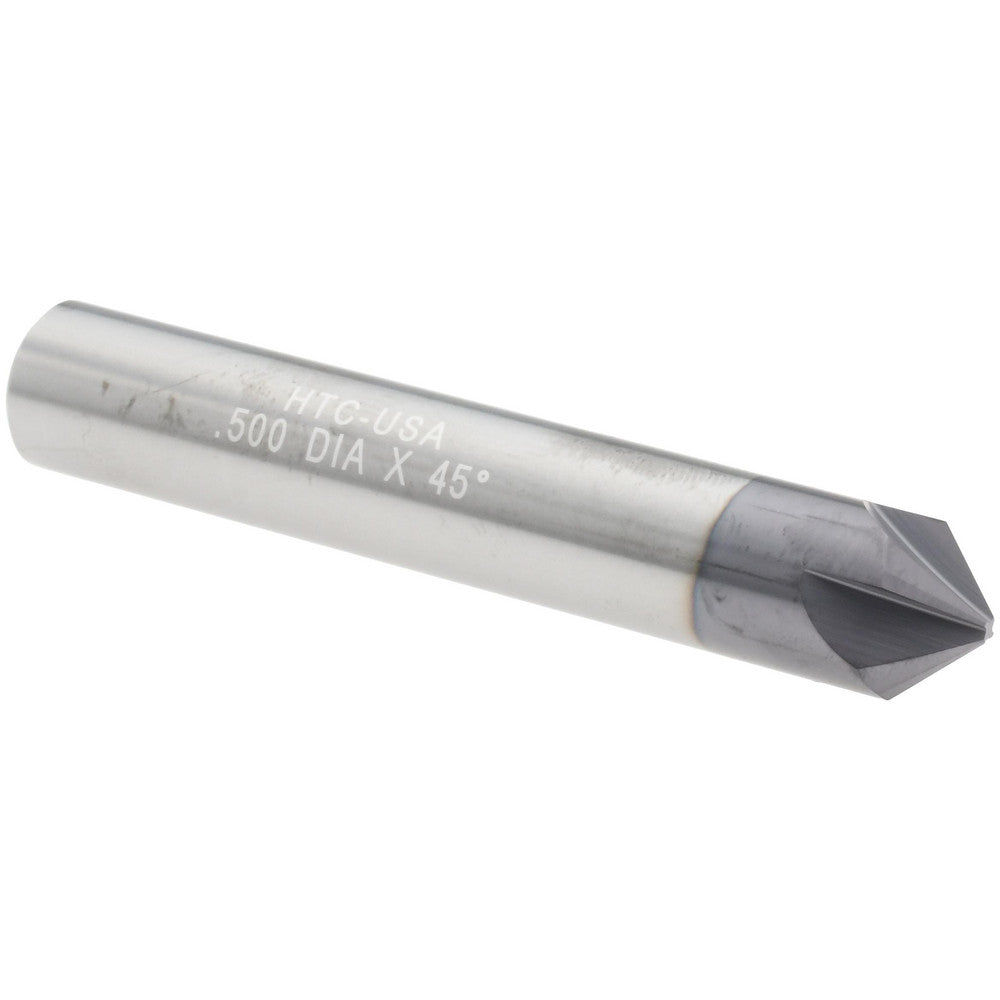 Harvey Tool 18345-C3 Chamfer Mill 1/2" Dia, 1/2" Shank Dia, 90 deg, 4 Flute, Solid Carbide, Single End