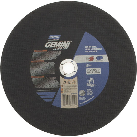 Norton 66253207554 Cut-Off Wheel 12" Dia, 7/64" Thick, 1" Hole, Aluminum Oxide