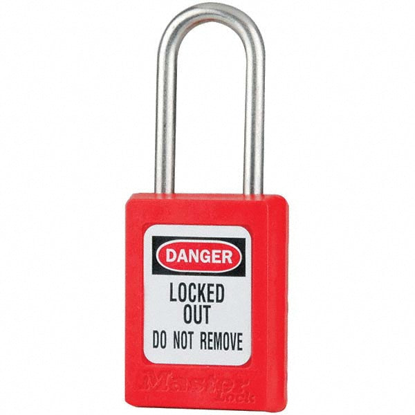 Master Lock S31KARED Lockout Padlock Keyed Alike & Keyed Different, Key Retaining, Thermoplastic, Steel Shackle, Red