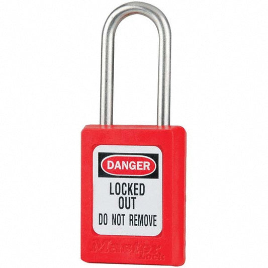 Master Lock S31KARED Lockout Padlock Keyed Alike & Keyed Different, Key Retaining, Thermoplastic, Steel Shackle, Red