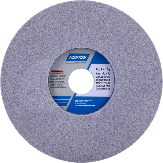 Norton 66253044753 Surface Grinding Wheel 8" Dia, 1" Thick, 1-1/4" Hole, 60 Grit, I Hardness