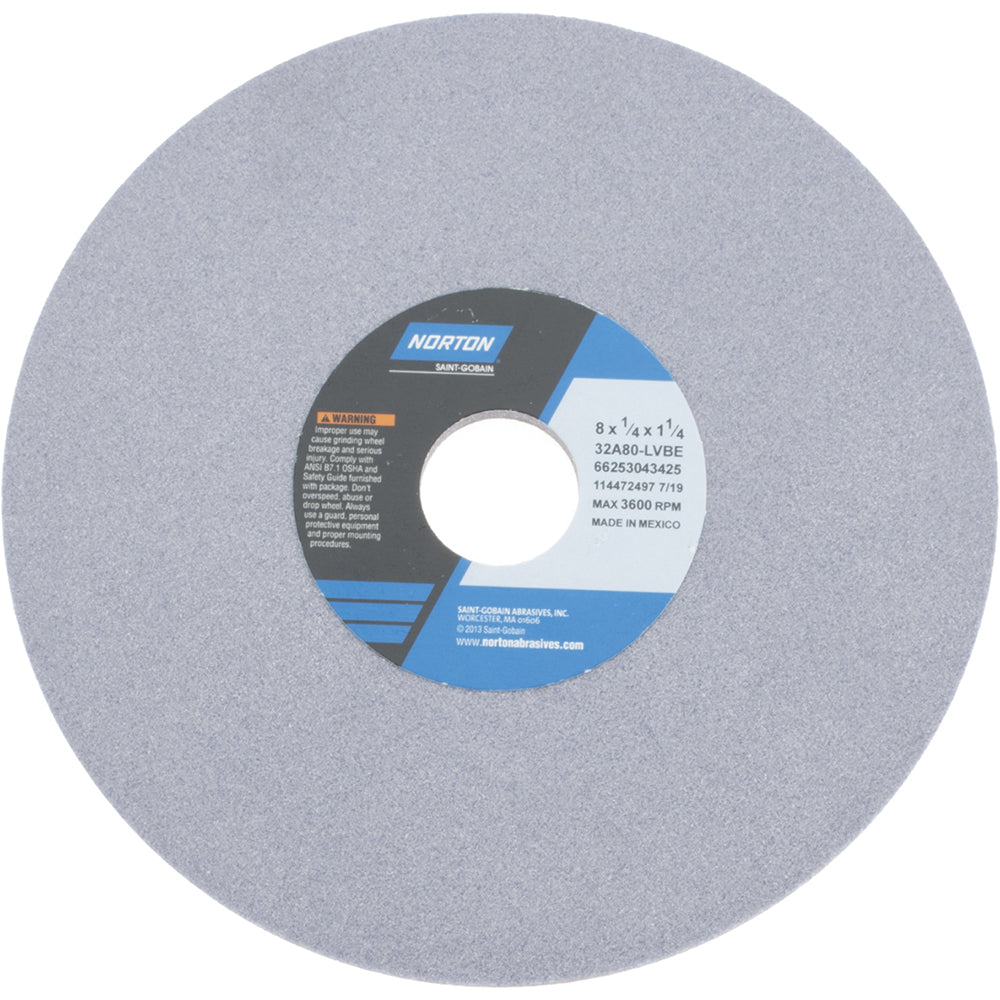 Norton 66253043425 Surface Grinding Wheel 8" Dia, 1/4" Thick, 1-1/4" Hole, 80 Grit, L Hardness