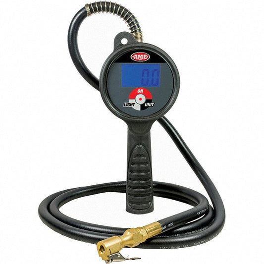 AME International 24867 Tire Inflators Tool Type Tire Inflator  Power Source Battery  Number Of Pieces 1  Maximum Working Pressure (Psi - 3 Decimals) 174.00  Features 3 In 1 Function Inflate, Deflate, Measure Tire Pressure/ Accuracy +/- 2 Psi