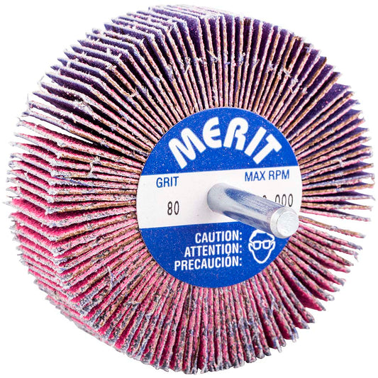 Merit Abrasives 69957339715 Mounted Flap Wheel 3" Dia, 1" Face Width, 80 Grit, Ceramic