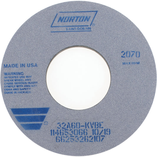 Norton 66253262107 Surface Grinding Wheel 12" Dia, 1/2" Thick, 5" Hole, 60 Grit, K Hardness