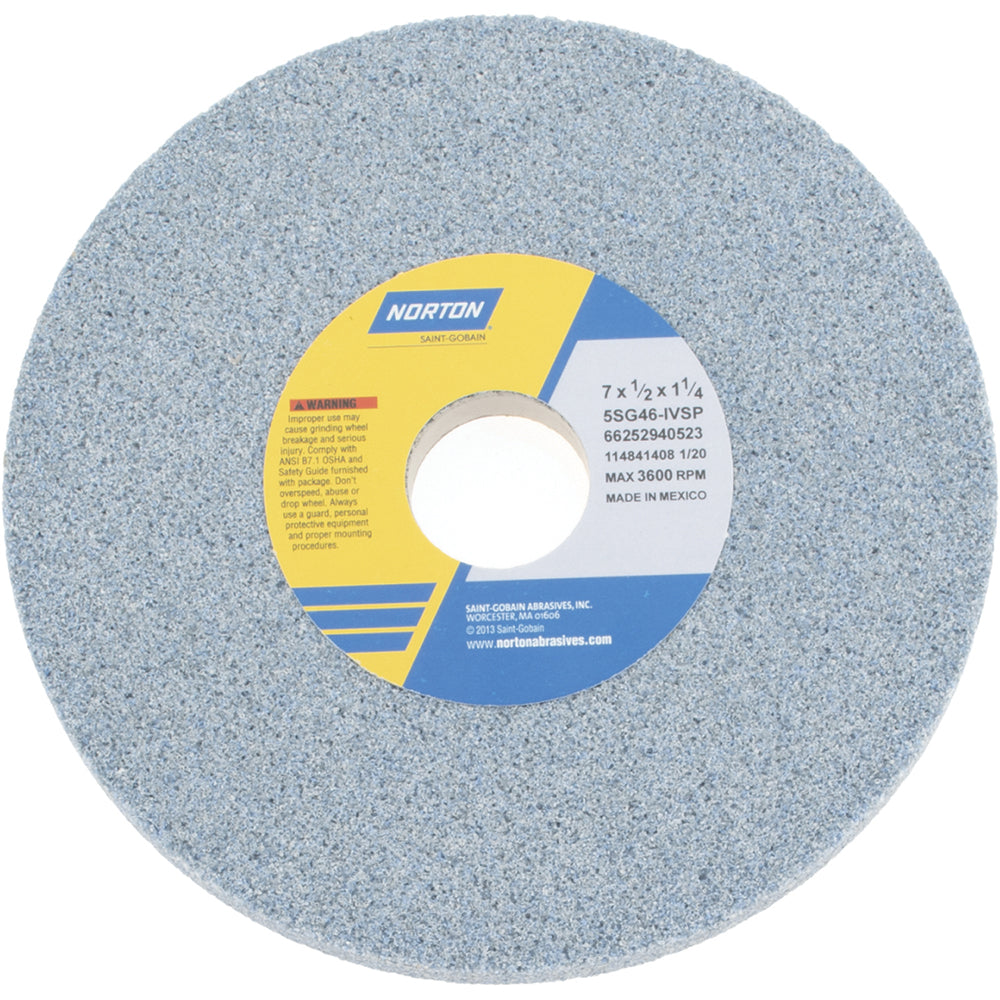 Norton 66252940523 Surface Grinding Wheel 7" Dia, 1/2" Thick, 1-1/4" Hole, 46 Grit, I Hardness