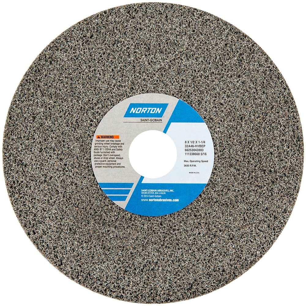 Norton 66253043887 Surface Grinding Wheel 8" Dia, 1/2" Thick, 1-1/4" Hole, 60 Grit, G Hardness
