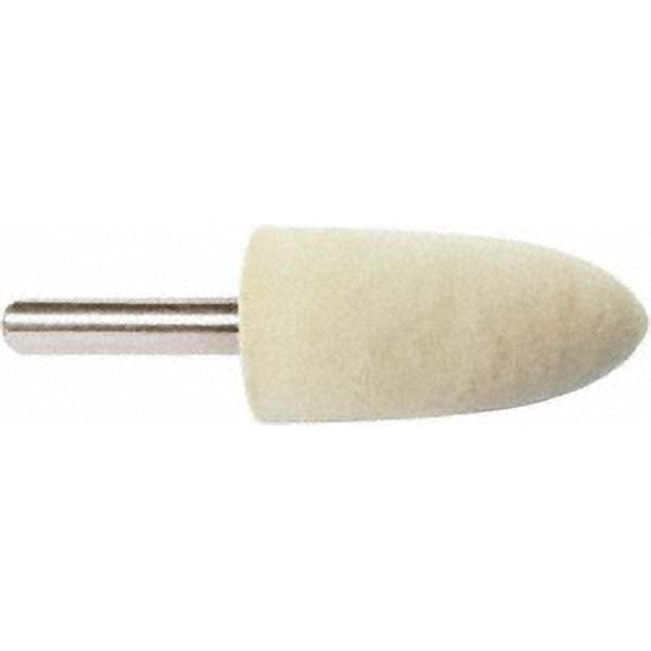 Value Collection 516165 Mounted Polishing Bob Bullet Shape, 1" Max Dia, 1/4" Shank Dia, Wool Felt