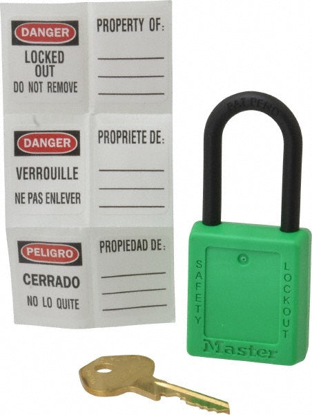 Master Lock 406GRN Lockout Padlock Keyed Different, Key Retaining, Thermoplastic, Plastic Shackle, Green