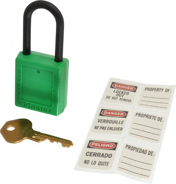 Master Lock 406KAGRN-605F153 Lockout Padlock Keyed Alike, Thermoplastic, Plastic Shackle, Green