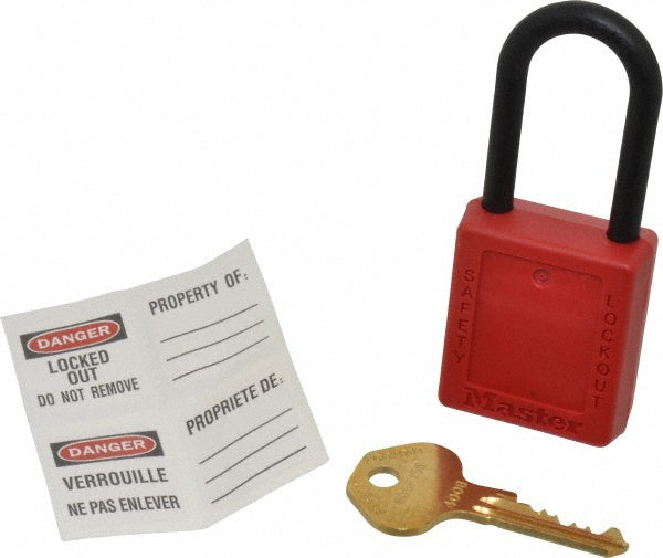 Master Lock 406KARED-605F156 Lockout Padlock Keyed Alike, Thermoplastic, Plastic Shackle, Red