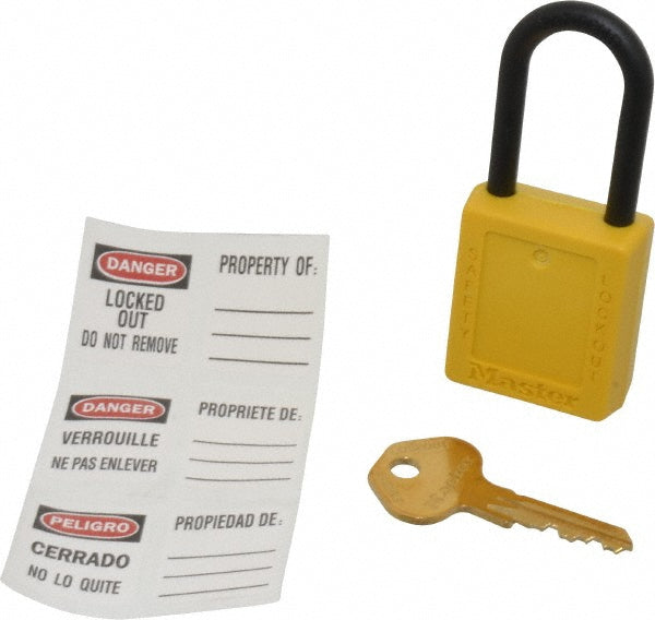 Master Lock 406YLW Lockout Padlock Keyed Different, Key Retaining, Thermoplastic, Plastic Shackle, Yellow