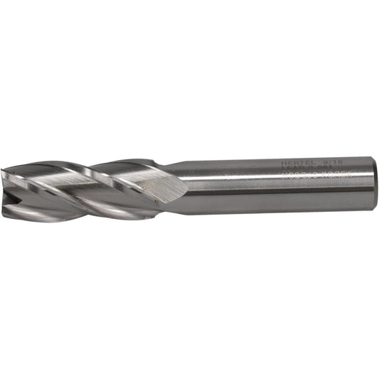 Hertel E2039036 Square End Mill 9/16'' Dia, 1-3/8'' LOC, 1/2'' Shank Dia, 3-3/8'' OAL, 4 Flutes, Cobalt