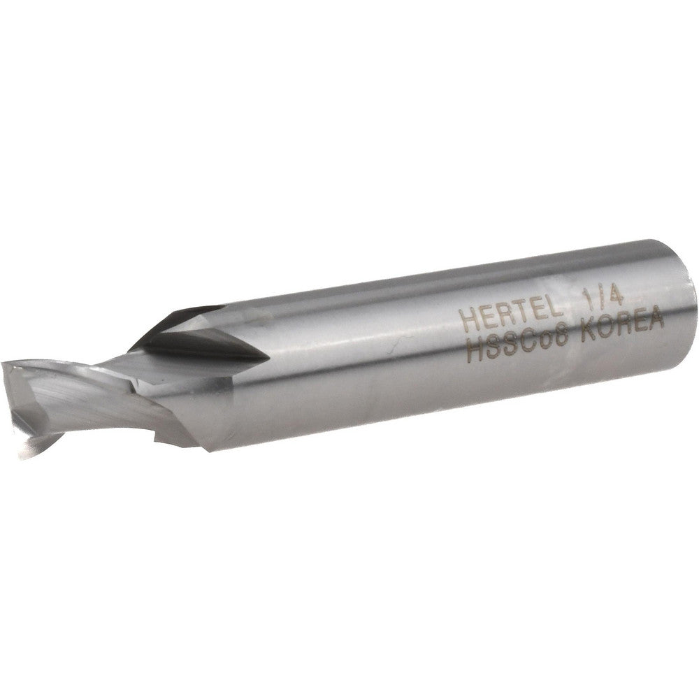 Hertel E299914081 Square End Mill 1/4'' Dia, 1/4'' LOC, 3/8'' Shank Dia, 2-1/16'' OAL, 2 Flutes, Cobalt