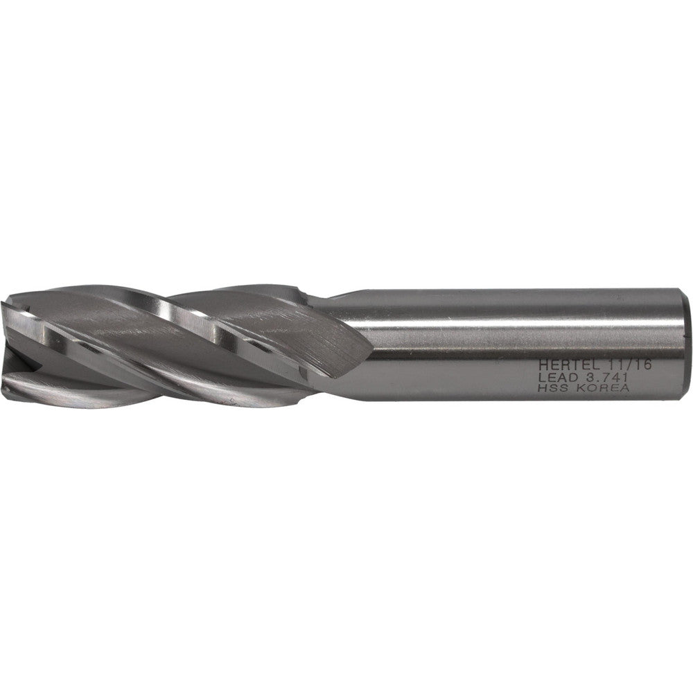 Hertel GG039044 Square End Mill 11/16'' Dia, 1-5/8'' LOC, 5/8'' Shank Dia, 3-3/4'' OAL, 4 Flutes, High Speed Steel