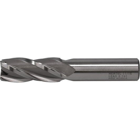 Hertel GG039044 Square End Mill 11/16'' Dia, 1-5/8'' LOC, 5/8'' Shank Dia, 3-3/4'' OAL, 4 Flutes, High Speed Steel