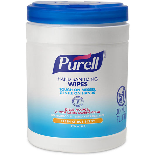 PURELL 9113-06 PURELL Hand Sanitizing Wipes, Fresh Citrus Scent, 270 Count Eco-Fit Canister