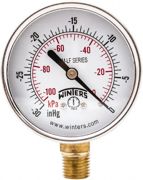 Winters PEM210LF Pressure Gauge 2-1/2" Dial, 1/4" Thread, NPT, Lower Mount