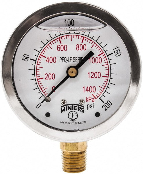 Winters PFQ806LF Pressure Gauge 2-1/2" Dial, 1/4" Thread, NPT, Lower Mount