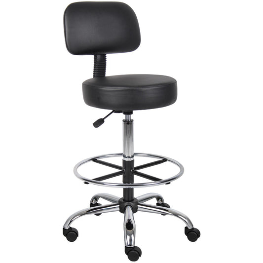 Boss Office Products B16245-BK Adjustable Drafting Stool with Back and Removable Foot Rest 28 to 34" Seat Height, 16 x 16" Seat