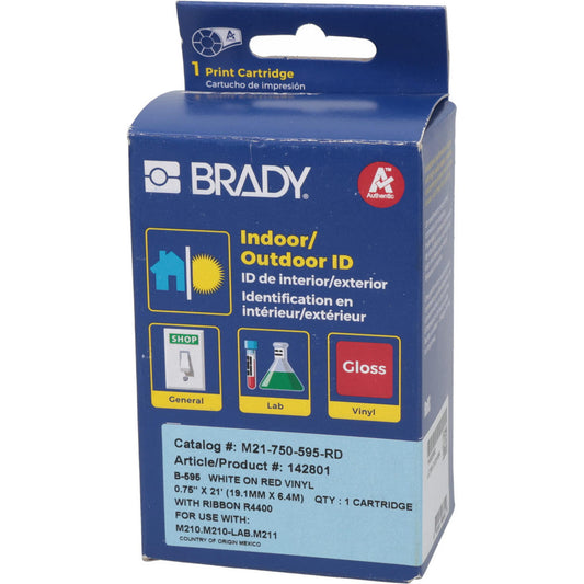 Brady 142801 Label Maker Label White & Red, Vinyl, 3/4" OAW, 1 Roll