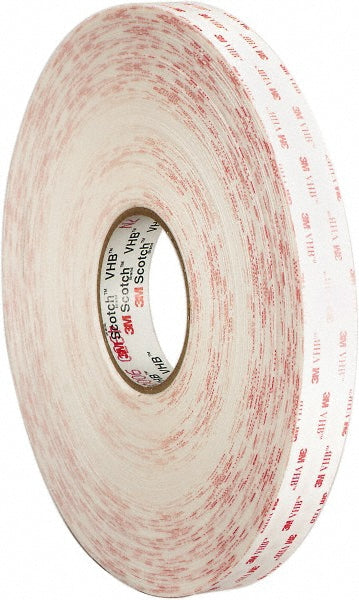 3M 7000028869 White Double-Sided Acrylic Foam Tape 1/2" Wide, 36 yd Long, 45 mil Thick, Acrylic Adhesive