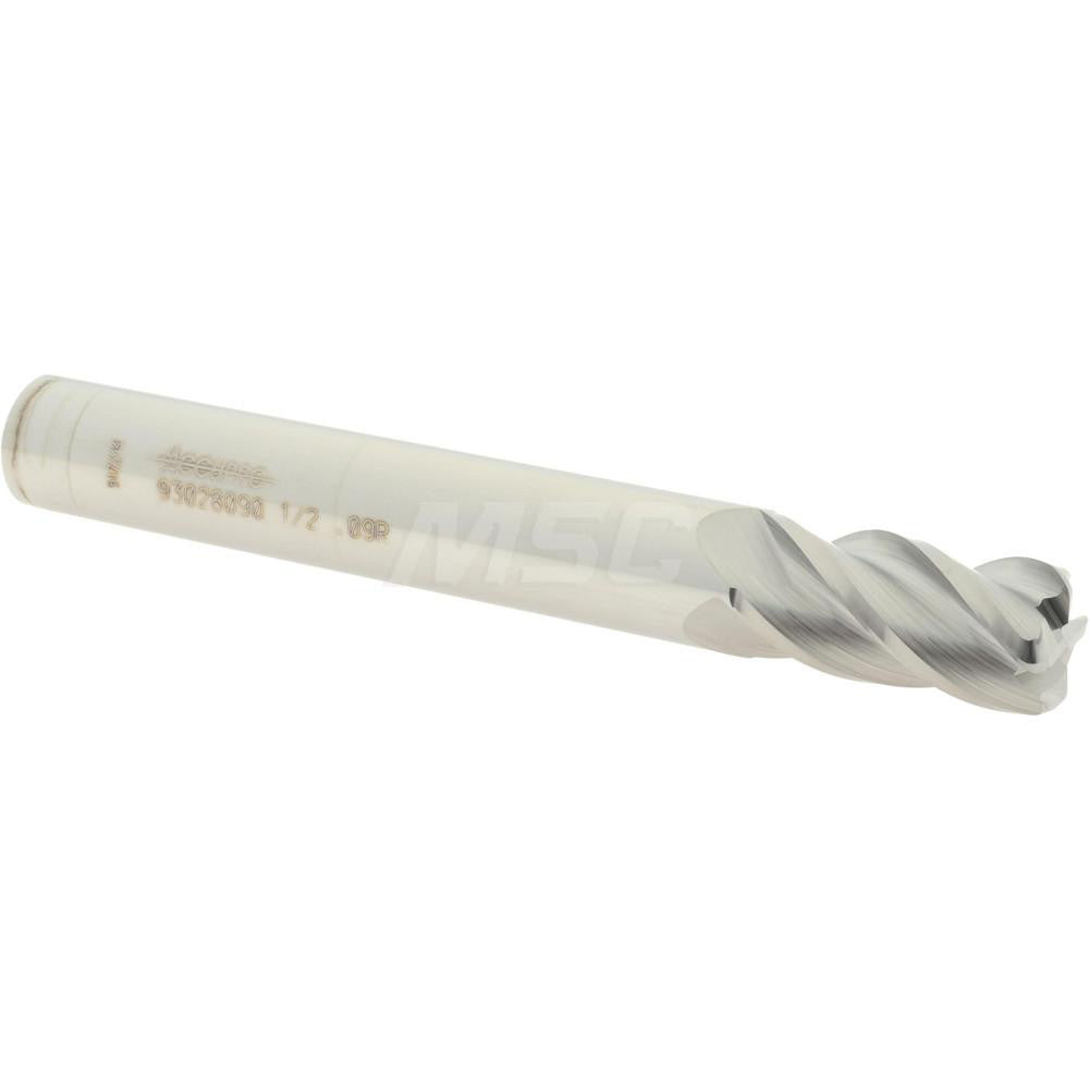 Accupro 93028090 Corner Radius End Mill 1/2" Dia, 1" LOC, 0.09" Radius, 4 Flutes, Solid Carbide