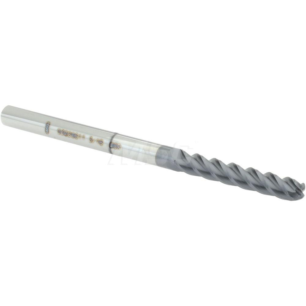 Accupro 93028611 Corner Radius End Mill 3/16" Dia, 1-1/8" LOC, 0.06" Radius, 4 Flutes, Solid Carbide