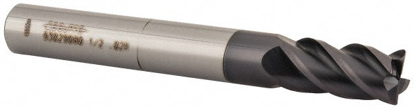 Accupro 93029080 Corner Radius End Mill 1/2" Dia, 1" LOC, 0.02" Radius, 4 Flutes, Solid Carbide