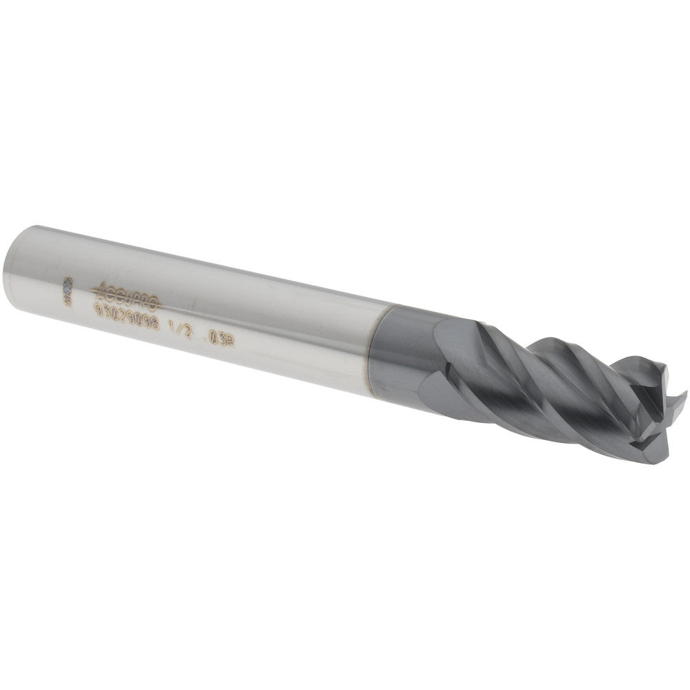 Accupro 93029098 Corner Radius End Mill 1/2" Dia, 1" LOC, 0.03" Radius, 4 Flutes, Solid Carbide