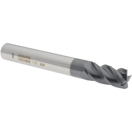 Accupro 93029098 Corner Radius End Mill 1/2" Dia, 1" LOC, 0.03" Radius, 4 Flutes, Solid Carbide