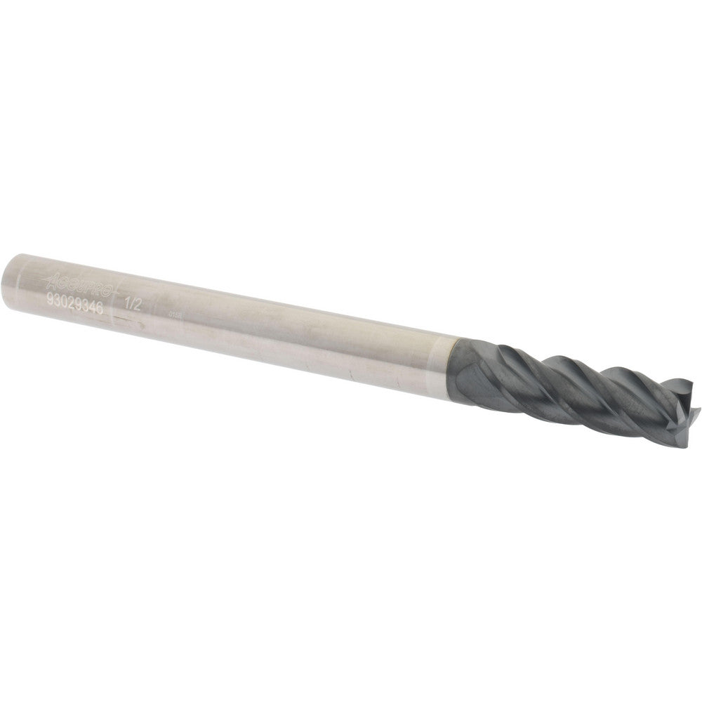 Accupro 93029346 Corner Radius End Mill 1/2" Dia, 1-1/2" LOC, 0.015" Radius, 4 Flutes, Solid Carbide