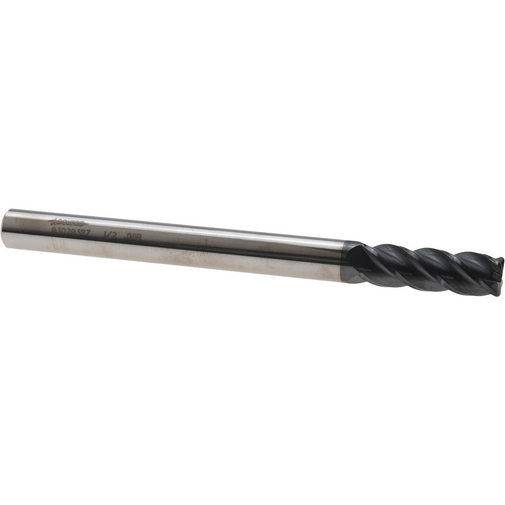 Accupro 93029387 Corner Radius End Mill 1/2" Dia, 1-1/2" LOC, 0.06" Radius, 4 Flutes, Solid Carbide