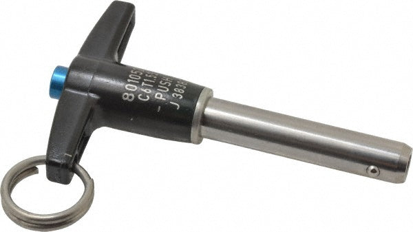 Jergens 801052 Push-Button Quick-Release Pin T-Handle, 3/8" Pin Dia, 1-1/2" Usable Length