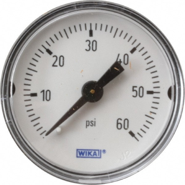 Wika 9690225 Pressure Gauge 1-1/2" Dial, 0 to 60 psi, 1/8" Thread, NPT, Center Back Mount