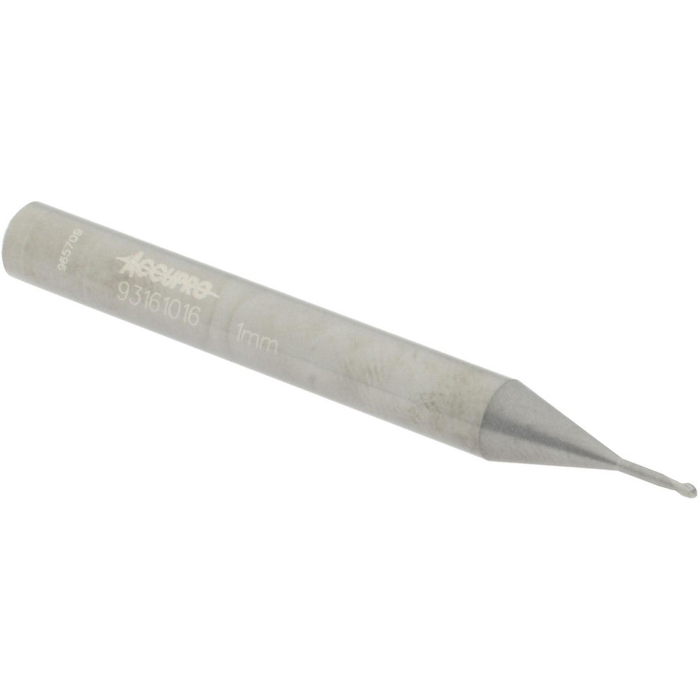 Accupro 93161016 Ball End Mill 0.0394" Dia, 0.0394" LOC, 2 Flute, Solid Carbide