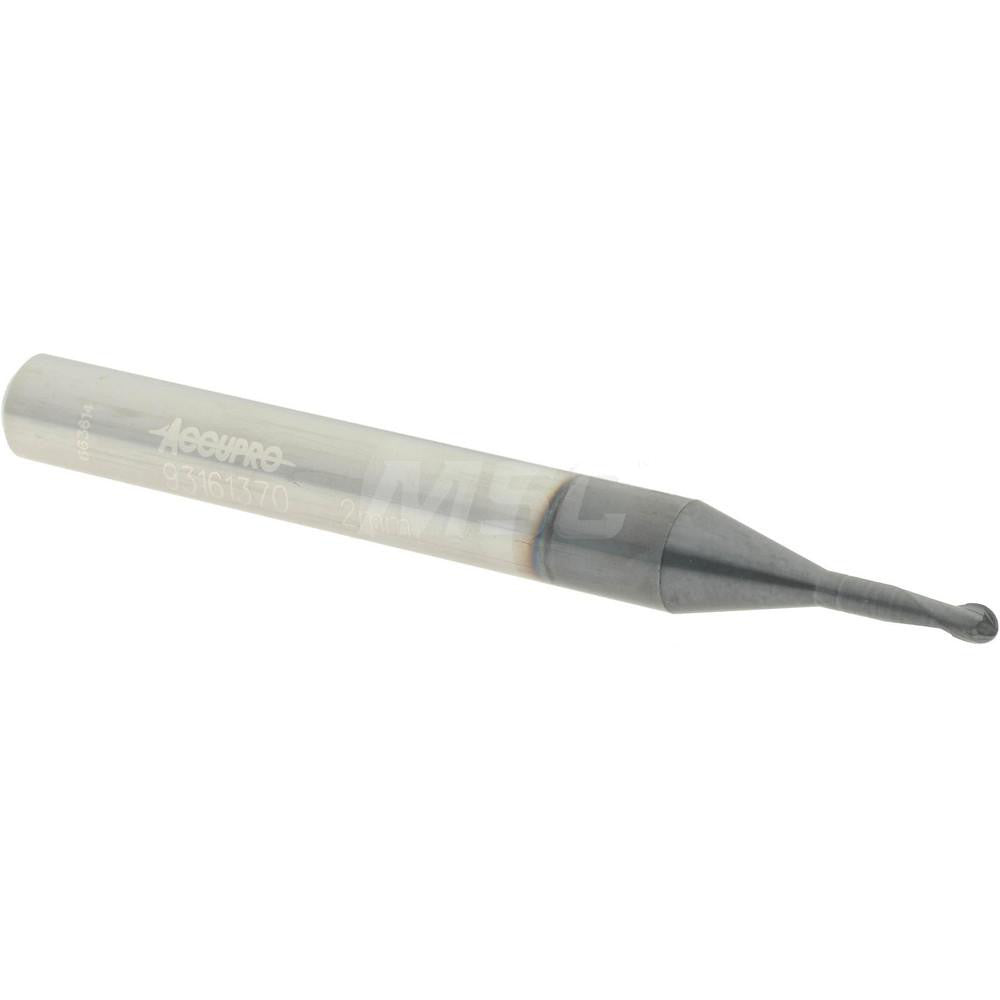 Accupro 93161370 Ball End Mill 0.0787" Dia, 0.0787" LOC, 2 Flute, Solid Carbide