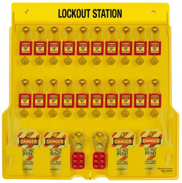 Master Lock 1484BP410 Padlock Lockout Station Equipped, 20 Max Locks, Polycarbonate Station