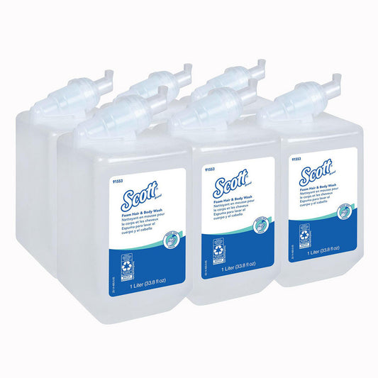 Scott 91553 Foam Hair and Body Wash, 1.0 L Manual Refills, Light Blue, Fresh Scent, Manual Cassette