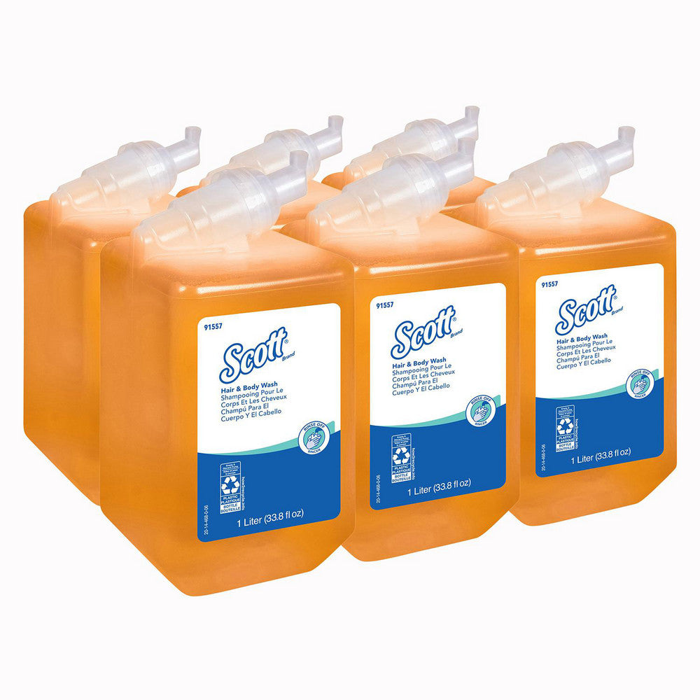 Scott 91557 Hair and Body Wash, 1.0 L Manual Refills, Clear, Citrus Scent, White