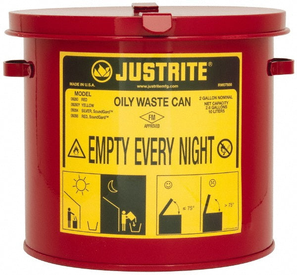 Justrite Mfg. Company 09200 2 Gallon Capacity, Galvanized Steel Oily Waste Can