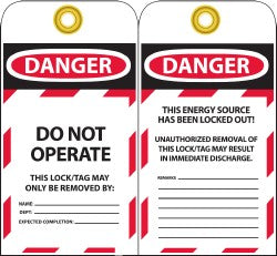 AccuformNMC LOTAG36-25 Lockout Tag 3" High, 6" Wide, Unrippable Vinyl, "DANGER"