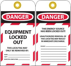 AccuformNMC LOTAG37-25 Lockout Tag Rectangle, 3" High, Unrippable Vinyl, "Danger"