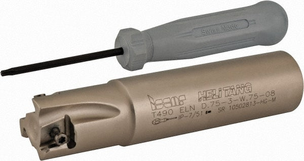Iscar 3105587 Indexable Square-Shoulder End Mill T490ELND.75-3-W.75-08, 3/4" Cut Dia, 0.315" Max Depth of Cut, 3/4" Dia Weldon Flat Shank